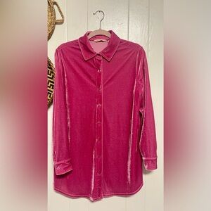 Soft Surroundings Top Women MediumFiery Fuchsia Pink Velvet BoyfriendTunic